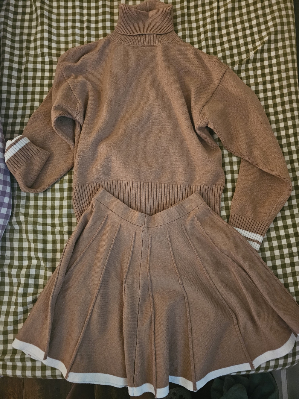Taupe Knit Turtleneck Sweater & Skirt Set